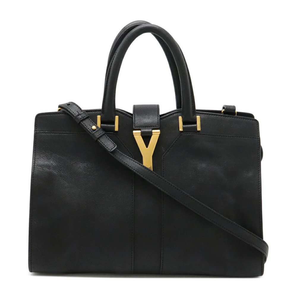 Saint Laurent Yves YSL Y Cabas Handbag Leather Black